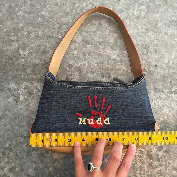 Vintage Mudd Denim Y2K Mini Shoulder Bag Purse Embroidered Handprint Jean 2000s - Picture 12 of 14